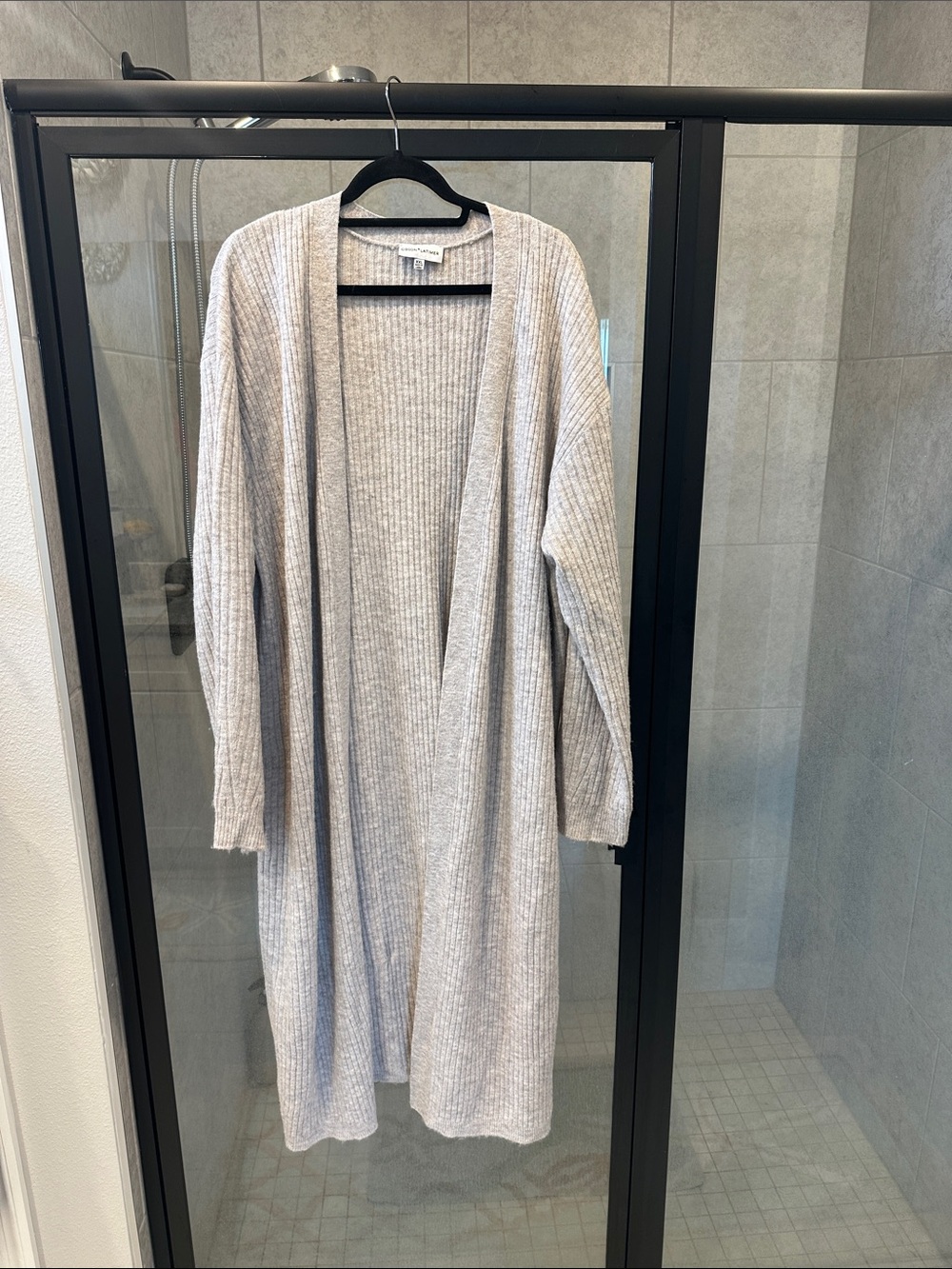 Gibson Latimer Light Gray Ribbed Longline Open-Front Cardigan